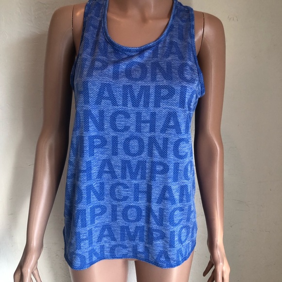Champion Women’s Size M Monogrammed Logo Blue Tank-Top Athletic Race-Back Shirt - Picture 1 of 16